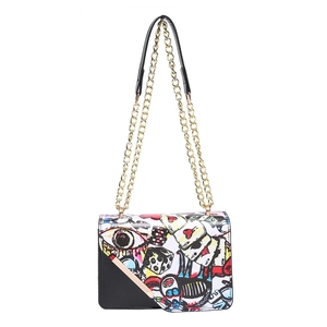 Borsa a tracolla con stampa graffiti colorata e catena dorata stile pop art