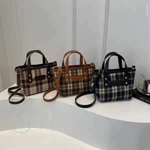 Borsa Tote A Quadri Retro In Tessuto E Pelle PU Piccola Borsa A Spalla Tracolla Con Tracolla Regolabile Decorazione Con Borchie Per Donna