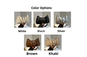 Collection of minimalist leather shoulder bags in white, black, silver, brown, and khaki