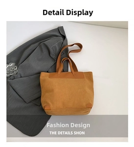 Detailed texture of brown corduroy tote bag with reinforced leather corners for daily use