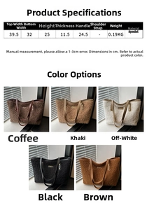 Detailed size specifications for the fuzzy fleece tote bag with five color options