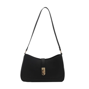Minimalist black shoulder bag for women with matte texture and golden twist lock