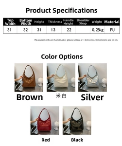 Detailed chart showing size and five color options for this large PU leather tote bag