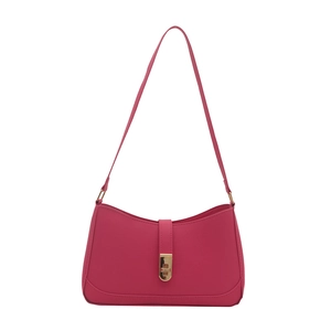 Chic rose pink minimalist underarm bag with gold lock and sleek leather shoulder strap