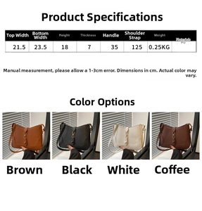 Size chart showing product dimensions and color options for the stylish PU leather bag