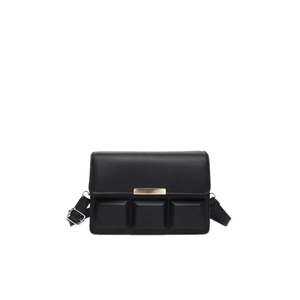 Minimalist black square crossbody bag featuring unique 3D chocolate embossed pattern detail