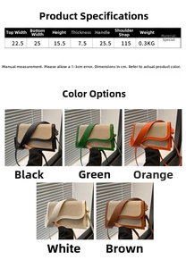 Detailed product dimensions and color options for the canvas shoulder bag with leather trim