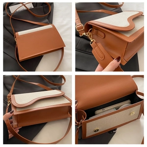 Detailed views of vintage canvas and PU leather拼接 crossbody bag with magnetic closure