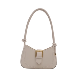 Sac sous le bras chic en similicuir crème avec boucle dorée et bandoulière nouée