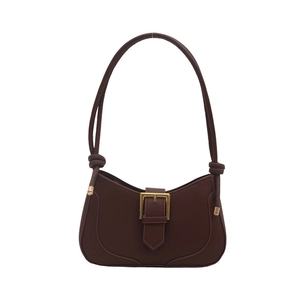 Sac hobo français marron foncé avec boucle dorée vintage et bandoulière à nœuds