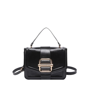 Sac à main minimaliste en similicuir noir avec boucle dorée et bandoulière