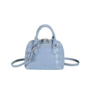 Light blue shell-shaped handbag with quilted pattern and detachable shoulder strap