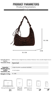 Detailed dimension chart for leopard print tote bag with 30.5cm width and height specs
