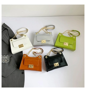 Chic chain square handbags in five colors featuring gold metal locks and cutout handles