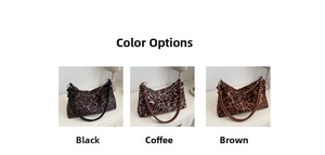 Detailed comparison of leopard print shoulder bags in black, coffee, and brown colors