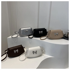 Chic fan-shaped crossbody bags in five colors with bow buckle and matte PU leather finish