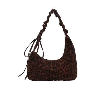 Fashionable leopard print shoulder bag with ruched handle and bow detail for women