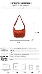 Detailed size parameters for orange corduroy tote bag with adjustable shoulder strap