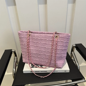 Sac Bandoulière Femme En Tweed Texturé Avec Chaîne Élégante Sac Fourre-tout Pour Le Travail Et Les Loisirs