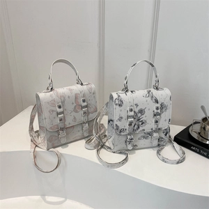 Butterfly Print PU Leather Small Square Bag Retro Top Handle Shoulder Crossbody Handbag Mini Backpack For Women