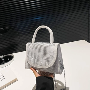 Elegant silver rhinestone mini handbag with luxury crystal chain strap for evening events