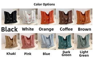 Detailed color selection guide for corduroy tote bags in ten various vibrant colors