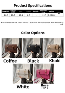 Detailed size specifications and 5 color options for this minimalist PU leather crossbody bag