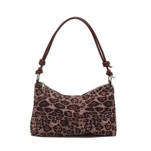 Leopard print pillow shoulder bag with brown leather strap and knot detail for women