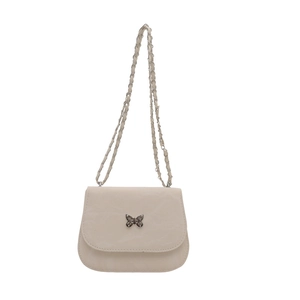 Chic cream white flap square bag with vintage metal butterfly buckle and chain strap