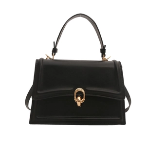 Borsa a mano trapezoidale nera opaca classica con finiture dorate e manico superiore