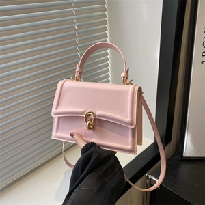 Elegante borsa a tracolla rosa in pelle PU con chiusura a catena dorata e manico