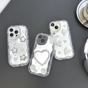 Custodia Per Telefono Bordo Ondulato Specchio Cuore Stella Perla Artificial Fiore 3D Glitter Lusso Stile Ins Per Smartphone