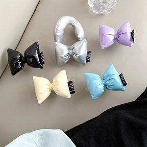 Five-piece set of puffy metallic bow hair clips in black silver purple beige and blue colors
