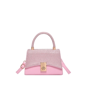 Chic pink PU leather mini square bag with glitter flap and gold hardware for women