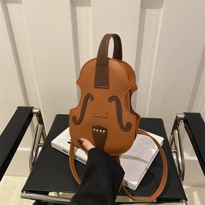 Violin Shaped Crossbody Bag For Women Novelty PU Leather Small Shoulder Purse Street Fashion Quirky Instrument Design