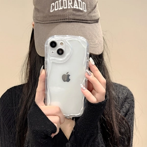 Transparent wavy edge silicone case for iPhone with full camera protection and slim design