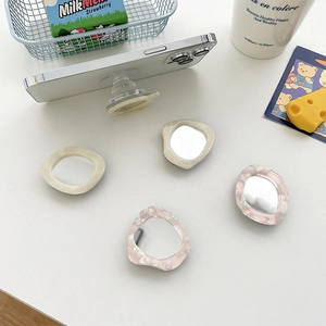 Irregular acrylic phone grip mirror with marble pattern and collapsible stand for makeup