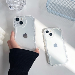 Transparent wavy edge silicone case for iPhone 16 showing shockproof bumper protection