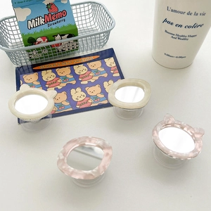 Cute shell texture acrylic mirror phone grips in cat-ear and oval shapes 4-pack