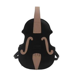 Unique violin shaped backpack for women featuring black and nude faux leather contrasts