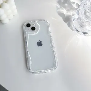 Detail view of transparent wavy edge silicone case for iPhone with protective shockproof design