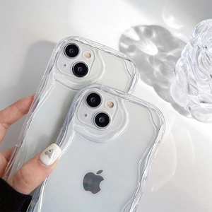 Detail of wavy edge transparent silicone case for iPhone with aesthetic light reflections