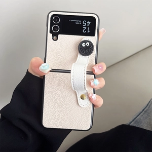 Custodia in pelle litchi bianca per Samsung Z Flip 5 con cinturino a forma di occhio