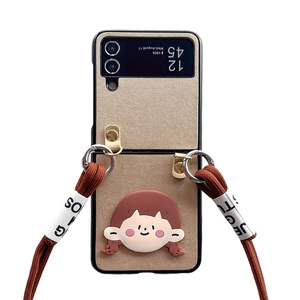 Crossbody phone case for Samsung Z Flip series featuring a cute 3D cartoon girl and lanyard