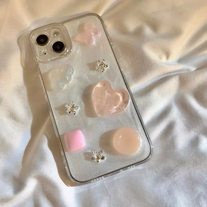 Niedliche Glitzer-Hülle für iPhone mit 3D-Schmetterlingen, Herzen und Stern-Strasssteinen