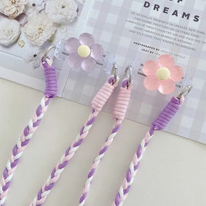 Colorful 3D flower mobile phone back clip with adjustable braided crossbody lanyard rope