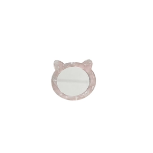 Pink cat-shaped acrylic phone grip with shell texture and portable makeup mirror