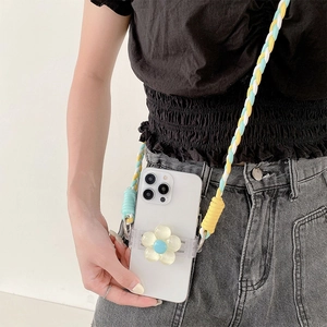 Floral crossbody phone strap with adjustable woven cord and 3D flower detail