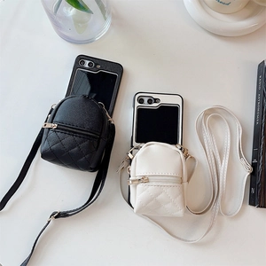 Mini Backpack Style Crossbody Phone Case Quilted PU Leather Folding Screen Cover With Detachable Shoulder Strap