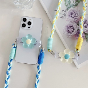 Floral crossbody phone strap with adjustable woven cord and cute flower charms